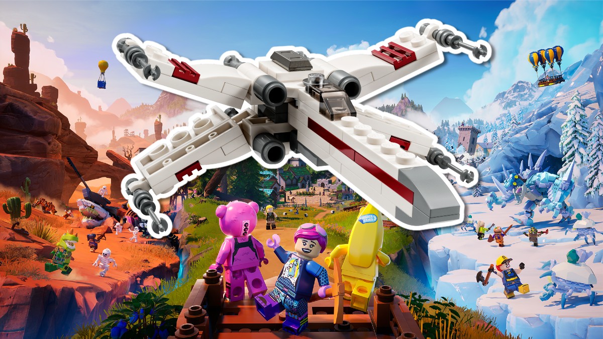 Working custom Star Wars X-wing flies into LEGO Fortnite