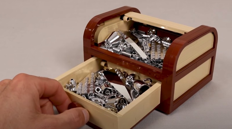 This LEGO tambour box holds a treasure trove of chrome pieces