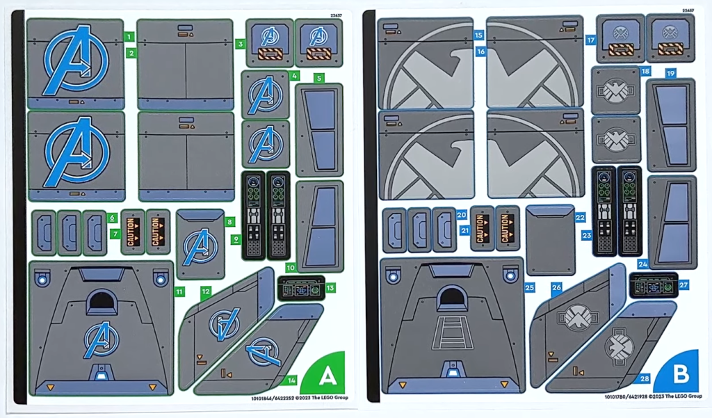 LEGO Marvel 76248 The Avengers Quinjet sticker sheets 1024x601